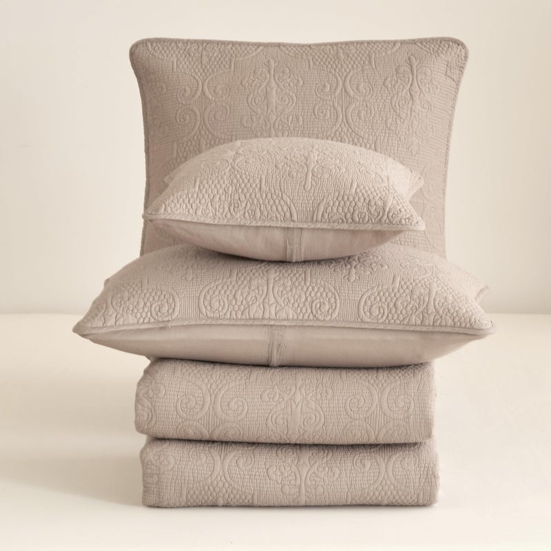 DaDa Bedding Elegant Matelasse Bedspread Set - 100% Cotton Fabric Floral Sand Dollar Quilted Coverlet - Lightweight Breathable Textured Neutral Tan Beige Taupe Brown - Cal King - 3-Pieces - Image 4